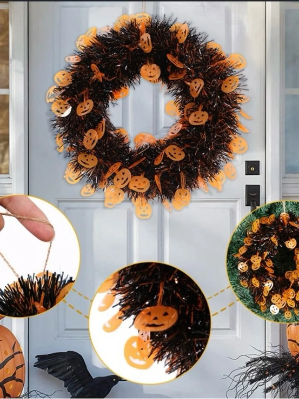2 Halloween Pumpkin Wreath - Orange and Black Holiday Door Decor